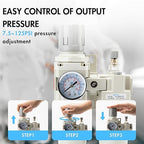 3/8" NPT Air Compressor Water Separator Regulator Filter Combo Compressed Air Filter Dryer Pressure Regulator with Gauge(0-150 psi) Poly Bowl Semi-Auto Drain Bracket - 3 in 1 Two Unit