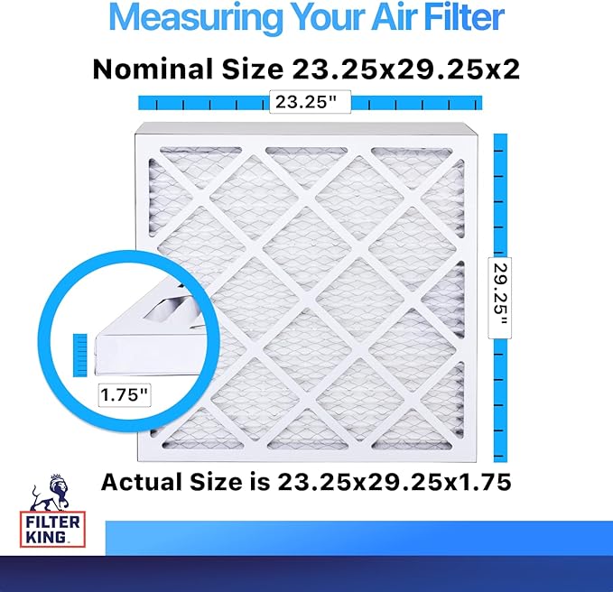 Filter King 23.25x29.25x2 Air Filter | 6-PACK | MERV 8 HVAC Pleated A/C Furnace Filters | MADE IN USA | Actual Size: 23.25 x 29.25 x 1.75"