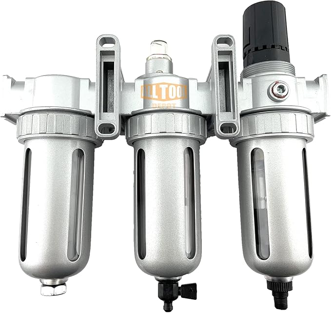 1/2" NPT Mid Flow Filter Regulator Coalescing Desiccant Dryer System For Compressed Air Lines, Poly Bowls, Great For Paint Spray And Plasma Cutter (AUTO DRAIN)