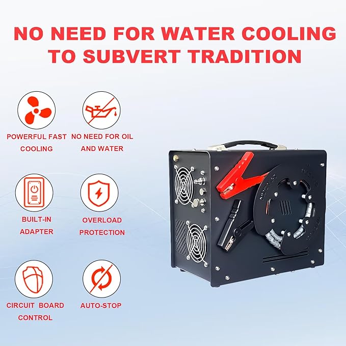 Pcp Air Compressor,Built-in Converter/Water-Oil Filter,Auto Stop,Oil/Water Free,Unique Vertical+Wire Spool Portable Design,Powered by Car 12V DC or Home 110V AC for Paintball/Scuba Tank