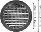 Graphite/Gray 4" Inch Round Ventilation Grille with Screen mesh. (Duct 4Ø / Grille 5Ø) Ventilation Applications. Indoor and Outdoor Vent Cover. Available 3 Sizes / 4 Colors.