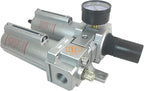 3/4" NPT HEAVY DUTY Compressed Air In Line Filter Regulator Lubricator Oiler Combo Piggyback, Metal Bowl, 5 Micron Element, Adjustable From 7 to 175 PSI (AUTO DRAIN)
