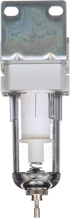 PneumaticPlus SAF200-N02B Miniature Compressed Air Particulate Filter 1/4" NPT - Poly Bowl, Manual Drain, Bracket (Pack of 2)