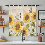 Yellow Sunflowers Living Room Curtains 84 Inch Length, Window Curtains Tab Top, Country Farm Butterfly Flower Light Beige Light Filtering Window Treatments Drapes 42"x84" 2 Panel