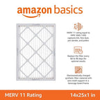 Amazon Basics 14x25x1 Air Filter 6 Pack, MERV 11 AC Furnace Filters (Actual Size: 13.75" x 24.75" x 0.75")