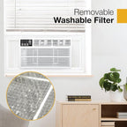 Whirlpool 12,000 BTU 115V Window-Mounted Air Conditioner with Remote Control, Window AC for Rooms up to 550 Sq.Ft, LCD Display, Auto-Restart, 24H Timer, White