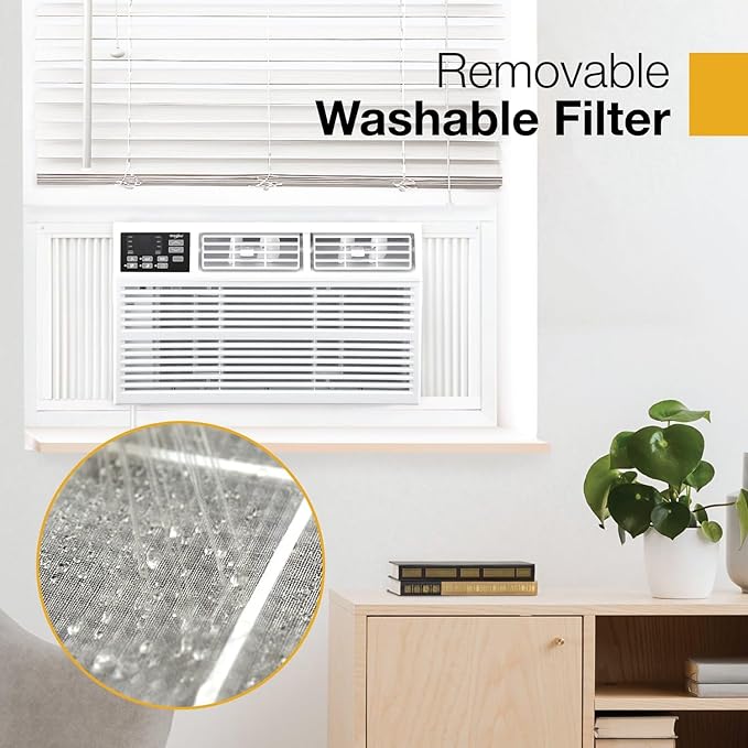 Whirlpool 12,000 BTU 115V Window-Mounted Air Conditioner with Remote Control, Window AC for Rooms up to 550 Sq.Ft, LCD Display, Auto-Restart, 24H Timer, White