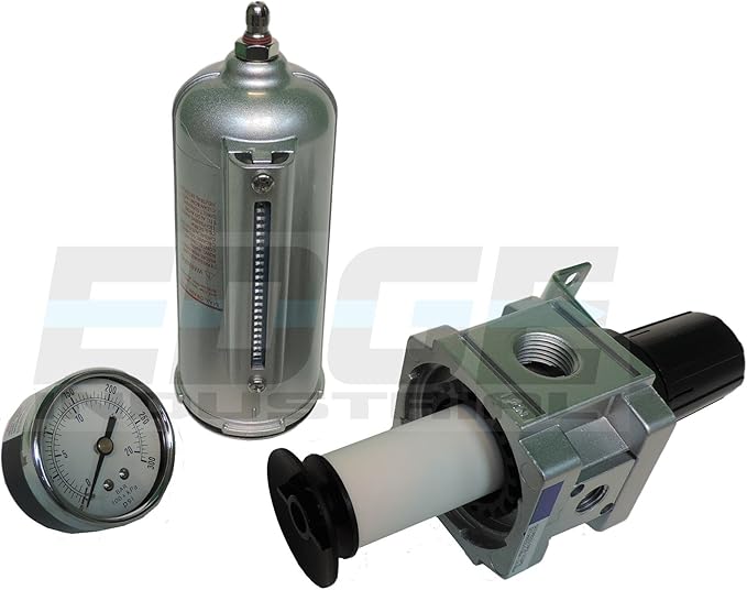 THB Heavy Duty Compressed AIR Filter Regulator Combo Piggyback, Metal Bowl, Visible Sight Glass, 5 Micron Element (1/2" Manual Drain)