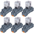 6PCS Electromagnetic Power Relay, 8-Pin 10 AMP 24V AC Relay Coil with Socket Base, LED Indicator, DPDT 2NO 2NC - MY2NJ [Applicable for DIN Rail System]