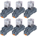 6PCS Electromagnetic Power Relay, 8-Pin 10 AMP 24V AC Relay Coil with Socket Base, LED Indicator, DPDT 2NO 2NC - MY2NJ [Applicable for DIN Rail System]