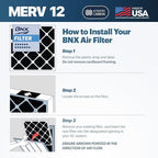 BNX TruFilter 14x24x1 MERV 12 Odor Defense (6-Pack) AC Furnace Air Filter with Activated Carbon - MADE IN USA - Pleated Air Conditioner HVAC AC Furnace Filters - Removes Odor, Mold, Bacteria, Smoke