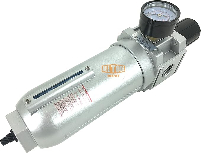 1" NPT SUPER DUTY Compressed Air In Line Filter Regulator Combo Piggyback, Metal Bowl, 5 Micron Element, Adjustable From 7 to 175 PSI (AUTO DRAIN)