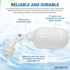 Max Water Filter Float Ball Valve with 1/4 inch Quick Connect Push in to Connect Tube Fittings, Adjustable Plastic Float Valve for Aquarium Reverse Osmosis Systems Water Purifiers