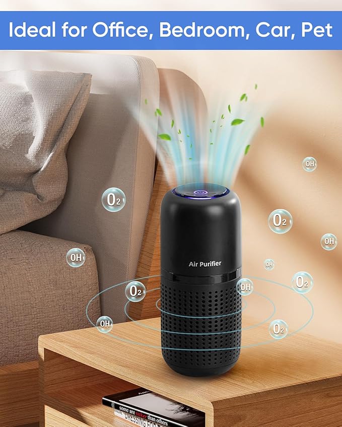 KEN BROWN Rechargeable Portable Air Purifier for Car, Office Bedroom Home, Quiet Air Cleaner for Dust, Smoke & Odors, USB-Powered, Compact for Desk & Bedroom