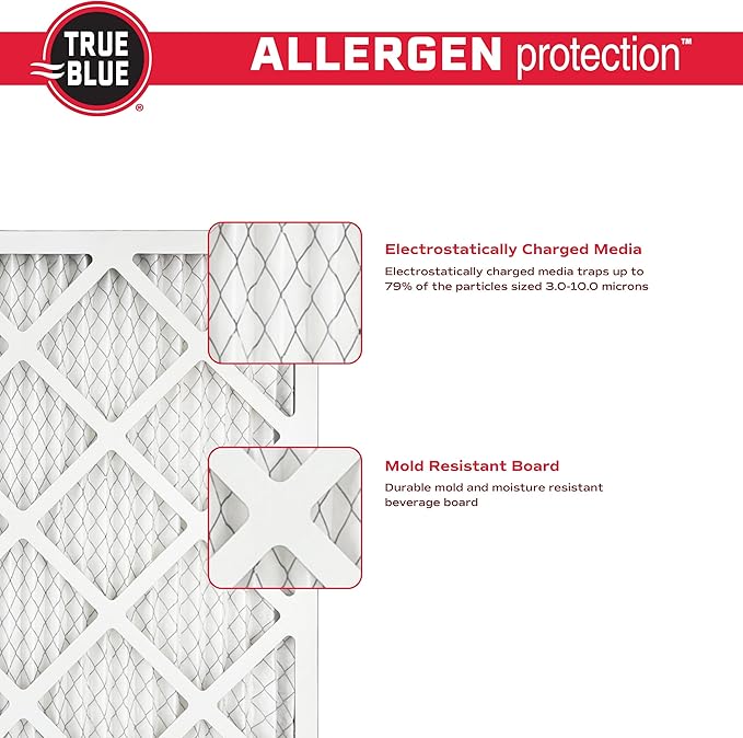 True Blue 18x20x1 MERV 11 Allergen Air Filter (4-Pack) | Electrostatic Pleated HVAC Furnace Air Filter | Replacement Filter for Home Use | Made in USA