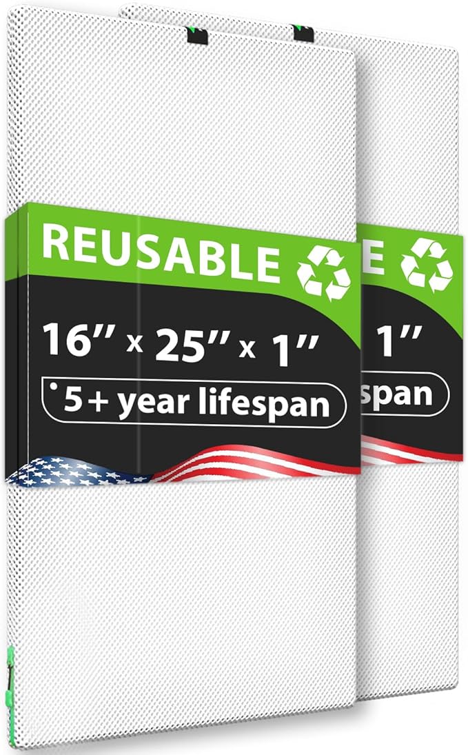 REair 16x25x1 Air filter Pro Kit, Washable and Reusable Air Filter 16x25x1 for AC HVAC Furnace, MERV 8 Air Filters Machine Washable & Dryer Friendly, AC Furnace Air Filter, Include 2 Filters&1 Frame