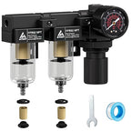 1/4" NPT Compressed air Dryer,Air Pressure Regulator Filter Combo,Air Compressor Filter Dryer,5 and 5 Micron Filter Cartridge,Semi-Auto Drain, Metal Bracket
