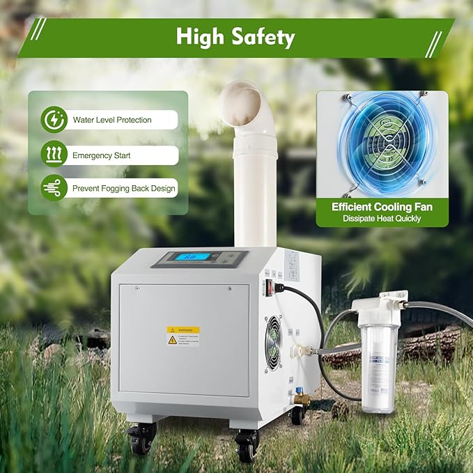 300W Agricultural Ultrasonic Humidifier, Automatic Ultrasonic Industrial Atomizer Air Humidifier Sprayer with Humidity Sensor & Water Filter, Agricultural Atomizer Cooler, 160m³/h, 2.64Gal