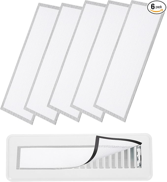 YOKIVE 6 Pcs Magnetic Floor Vent Covers, Floor Register Cover PVC Mesh Air Vent Screen Filters, Great for Home Floor, Wall, Ceiling, Catch Debris Hair Dust (White, 14-Inch x 6-Inch)