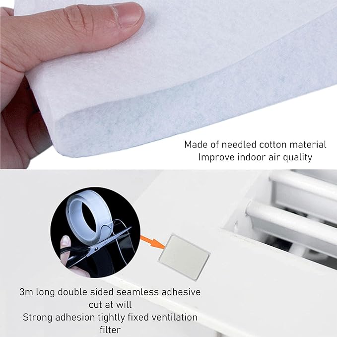 Large Size Electrostatic Cotton Air Vent Filter Kit, Easy Installation with Double Sided Seamless Mounting Tape Design for Vents Air Ductsand Grilles