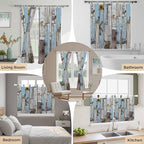 Blue Grey Wooden Living Room Curtains 96 Inch Length, Window Curtains Tab Top, Farmhouse Barn Sunflowers Retro Light Filtering Window Treatments Drapes 52"x96" 2 Panel