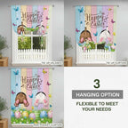 Tie Up Curtains,Happy Easter Rabbit Butt Egg on Daisy Leaf Adjustable Rod Pocket Window Shade Curtain Drape Bufferfly on Wood Barn Tie-Up Valance for Kitchen Bedroom Living Room Windows,52"x45"