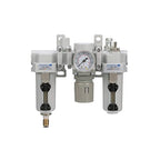 PneumaticPlus SAU300A-N03G-MEP - Dual Air System 3/8" NPT - Compressed Air Filter, Pressure Regulator & Lubricator w/Additional Free Air Port 1/4" NPT - Manual Drain, Metal Bowl