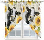 Yellow Sunflowers Swag Valances for Windows, Country Cow Flower Butterfly Farmhouse Cream Rod Pocket Kitchen Curtains Valance, Kitchen Window Curtains Swag for Cafe Living Room, 2 Panels, 36x45 inch