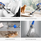 Cordless Vacuum Cleaner for Home, Powerful Stick Vacuum with Rechargeable Battery, Green Light Anti-Tangle Brush, 6-in-1 Lightweight Handheld Vacuum for Pet Hair, Hard Floor, Carpet, Blue