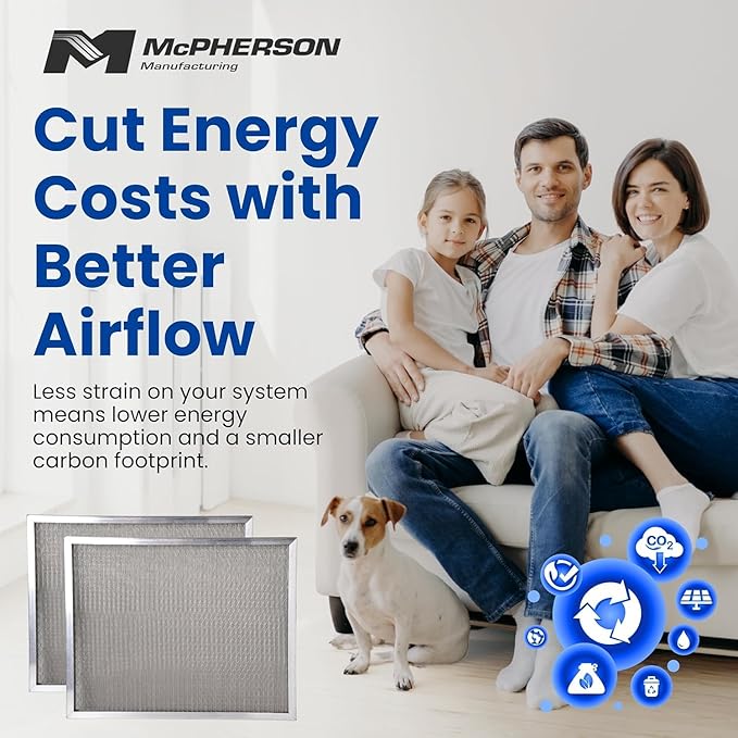 McPherson Reusable Air Filter 24x30x1 | Washable MERV 8 | Made in USA Metal Frame | HVAC AC Furnace | Permanent | Pet Dust Filtration