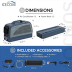 IceCove Portable Air Conditioner with Add-on Battery & Solar Panel, 2500BTU AC Unit, 250W Low Power Consumption, 25.5VDC, 2 Fan Speed, 3 Light Mode for Tent Camping RV Truck Van Life Home, Blue