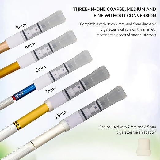 Cigarette Filters Three Colour Set 12pcs Cigarette Holder Reusable Clean Tar Tobacco Filter with Multi-Filtering for Standard Size Cigarettes Ø8mm,Ø7mm,Ø6.5mm,Slim Cigarettes Ø6mm and Ø5mm