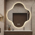Irregular Bathroom Mirror with LED Light, Wall Mounted Mirror with Demister Pad, 3-Color Dimmable LED Light, for Wall, Living Room, Bedroom, Vanity, Entryway(70cm/27.6in)