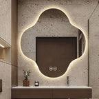 Irregular Bathroom Mirror with LED Light, Wall Mounted Mirror with Demister Pad, 3-Color Dimmable LED Light, for Wall, Living Room, Bedroom, Vanity, Entryway(70cm/27.6in)