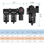 3/8" NPT Air Dryer System,Air Compressor Filter Dryer,5 and 5 Micron Filter Cartridge,Semi-Auto Drain, Metal Bracket