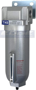 HEAVY DUTY INDUSTRIAL RATED HIGH FLOW PARTICULATE FILTER, IN-LINE WATER TRAP FOR COMPRESSED AIR LINE SYSTEMS, 5 MICRON WITH METAL BOWL AND AUTO DRAIN (3/4" NPT, 11oz)