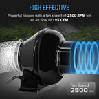 iPower 4" 195 CFM Inline Fan with Upgrade Air Carbon Filter, 8 FT Silver Ducting & Rope Hanger, Ventilation System for Grow Tent, Hydroponics, Air Circulation