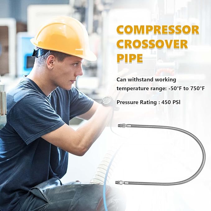 48 Inch 1/2 Inch Industrial Grade Compressor Jumper hose Kit,Air Hose for Compressed Air Piping System With Two 1/2" NPT Male parts (450 PSI &750°F),Flexible Stainless Steel Metal Hose ﻿