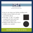 RSVP International Charcoal Compost Bin Filter 2-Piece Set Helps Keep Kitchen Smelling Fresh, Replacement - 1/2 Gallon Bin/Pail