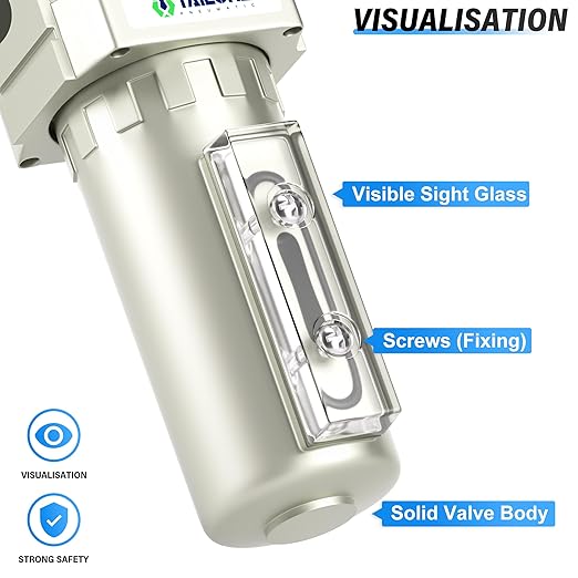 TAILONZ PNEUMATIC 3/4" NPT Industrial Compressed Air Desiccant Dryer, Used for Dry Air, Compressed Air, Water Separator, Plasma Cutting Machine and Other Metal Bowl with Activated Carbon Bag