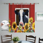 Cow Sunflowers Bedroom Curtains 72 Inch Length, Window Curtains Tab Top, Botanical Floral Leaves Bees Farm Barn Light Filtering Window Treatments Drapes 52"x72" 2 Panel