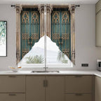 Turquoise Vintage Door Swag Valances for Windows, Countryside Barn Abstract Art Rod Pocket Kitchen Curtains Valance, Kitchen Window Curtains Swag for Cafe Bathroom Living Room, 2 Panels, 36x63 inch