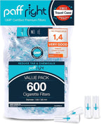Paffright Filter Tips, BPA and Phthalate Free, Medical Raw Material, 600 Per Pack, 8 mm, 1 Free Travel Case