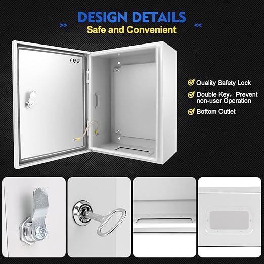Outdoor Electrical Junction Box, 16x 12 x 8'' NEMA 4X Enclosure Box, Wall Mounted IP66 Waterproof & Dustproof Lockable Metal Junction Box