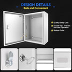 Outdoor Electrical Junction Box, 16x 12 x 8'' NEMA 4X Enclosure Box, Wall Mounted IP66 Waterproof & Dustproof Lockable Metal Junction Box