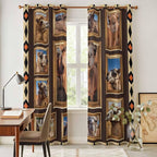 2 Panel Kitchen Cafe Curtains, Wildlife Camels Sunlight Filtering Nature Air Through, Home Decor Window Covering Tier Curtains for Living Room 104W x 90L inch Deserts Animals Brown Geometric Rustic