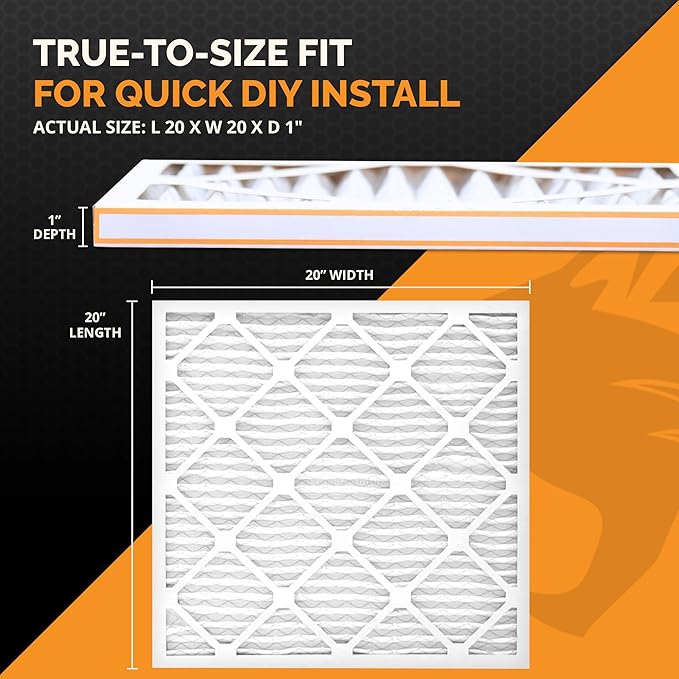Tiger Tough 20x20x1 Air Filter MERV 8 MPR 600-800, High-Performance Pleated HVAC AC Furnace Filter Replacement for Home, 12-Pack