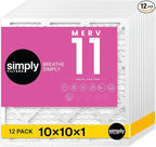 Simply 10x10x1 Air Filter, MERV 11, 12 Pack, For Home AC Furnace & HVAC (Actual Size: 9.75"x9.75"x0.75") DUST, Pet, & Allergy Control