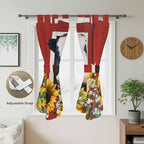 Cow Sunflowers Living Room Curtains 84 Inch Length, Window Curtains Tab Top, Botanical Floral Leaves Bees Farm Barn Light Filtering Window Treatments Drapes 42"x84" 2 Panel