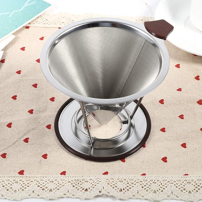 304 Stainless Steel Coffee Cone Filter, Double Layer Mesh Drip Dripper, Reusable Portable Coffee Filter Holder for Cups Mugs, Cup of Coffee with Rich Flavor and Aro